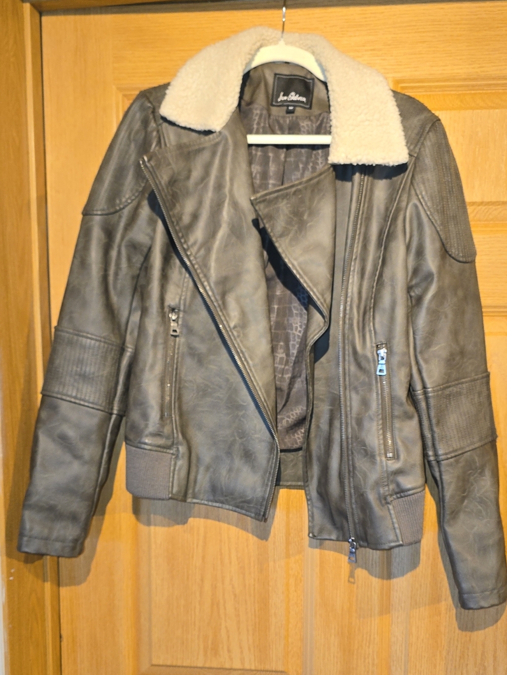 Sam Edelman Gray Faux Leather Jacket with Sherpa Collar